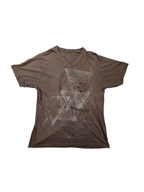 Apt 9 Mens Brown Graphic V-Neck T-Shirt Size M Geometric Abstract Design Casual